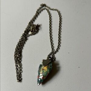 Gold Necklace with Iridescent Arrowhead Pendant